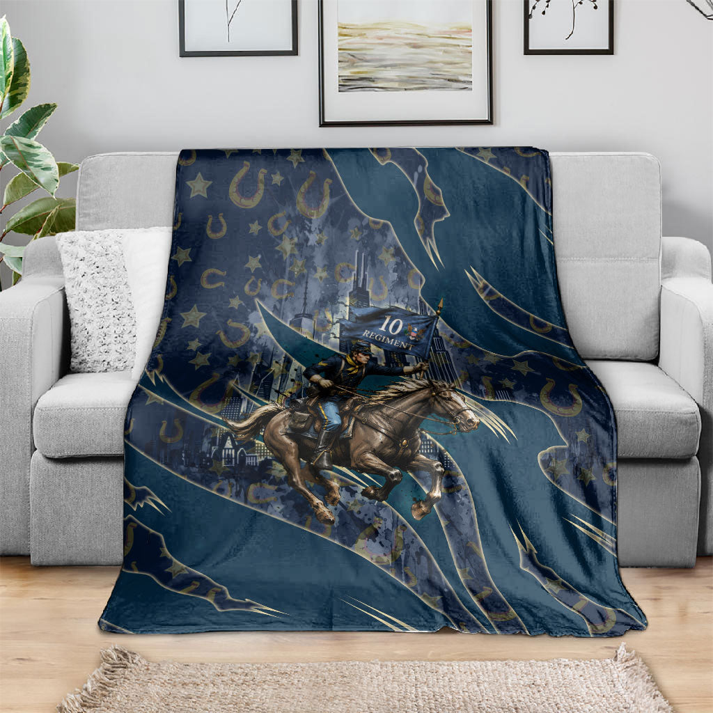 Buffalo Soldiers 10th Cavalry Regiment Ride Or Die Blanket Patriotic Military Heritage Distressed City Skyline Graphic Art
