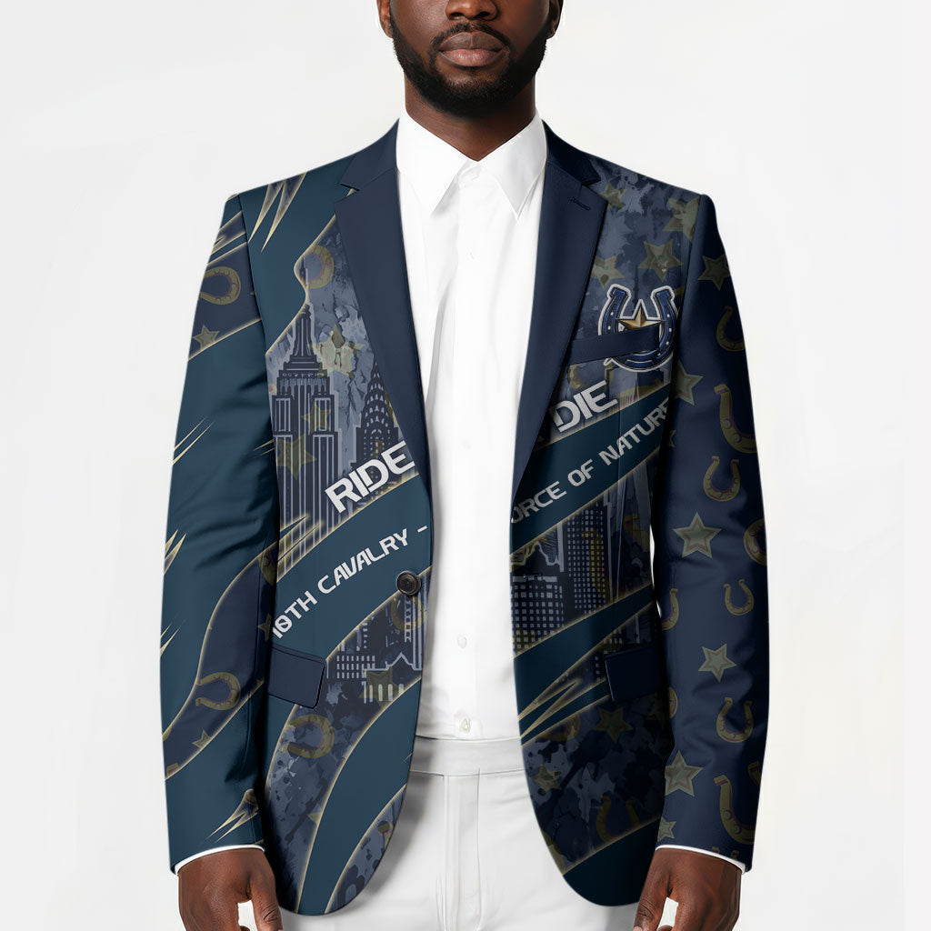 Buffalo Soldiers 10th Cavalry Regiment Ride Or Die Blazer Patriotic Military Heritage Distressed City Skyline Graphic Art