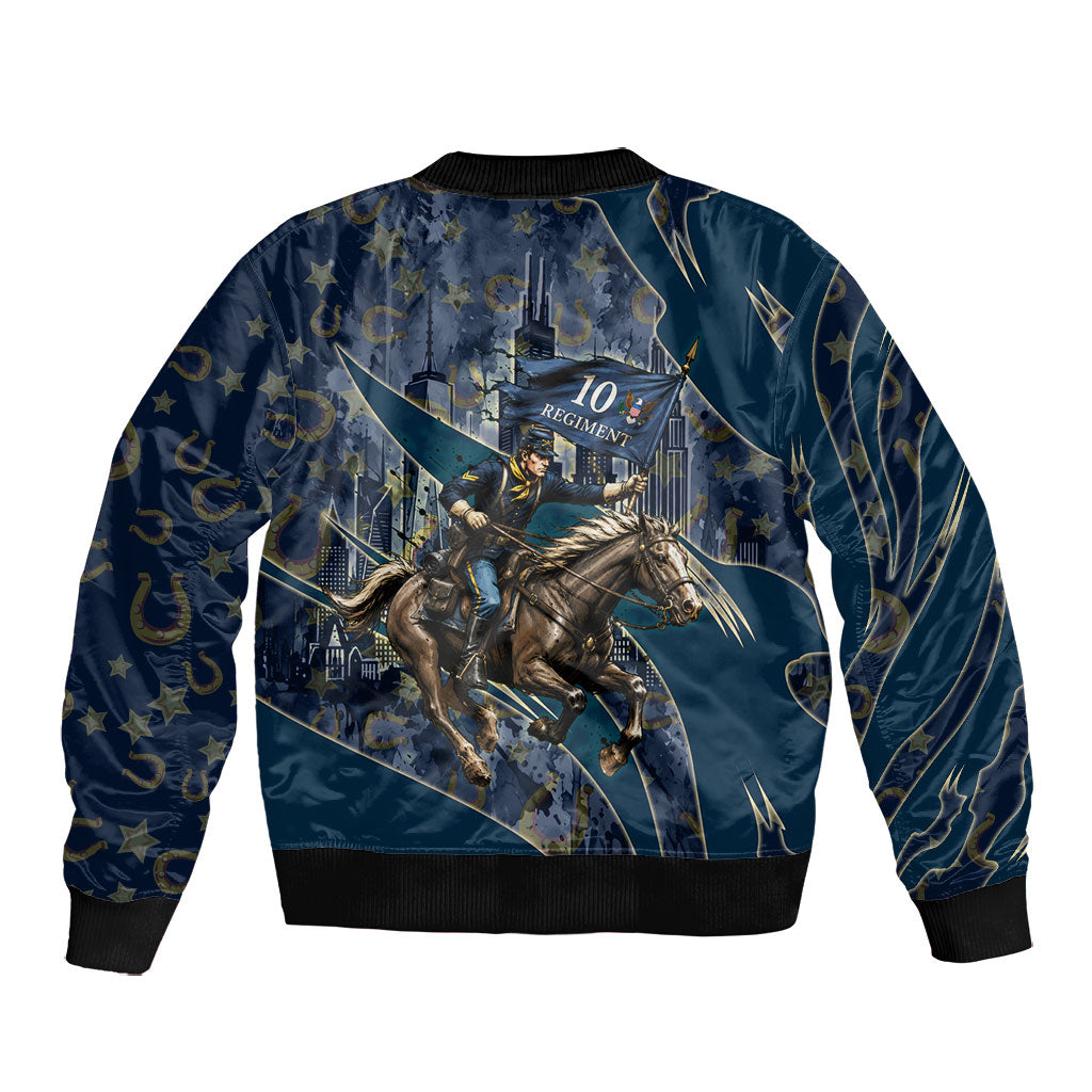 Buffalo Soldiers 10th Cavalry Regiment Ride Or Die Bomber Jacket Patriotic Military Heritage Distressed City Skyline Graphic Art