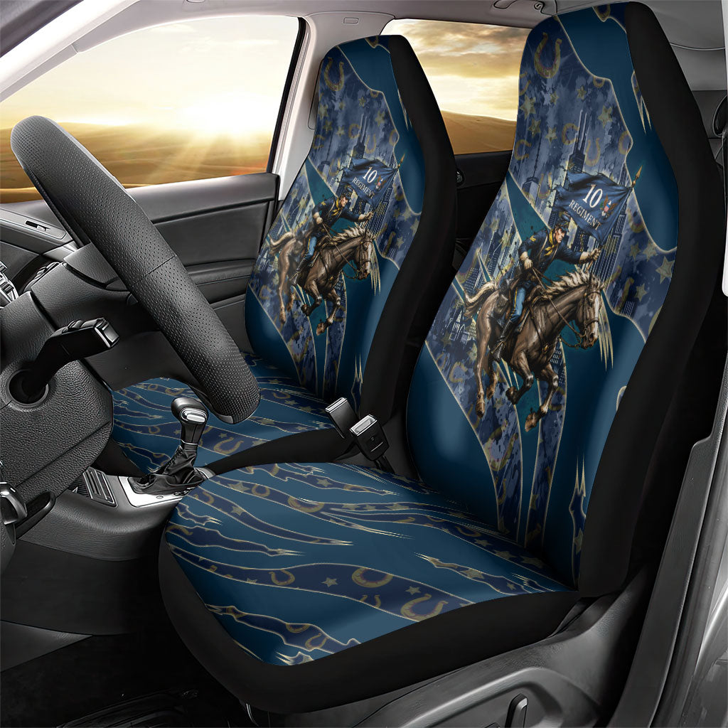 Buffalo Soldiers 10th Cavalry Regiment Ride Or Die Car Seat Cover Patriotic Military Heritage Distressed City Skyline Graphic Art