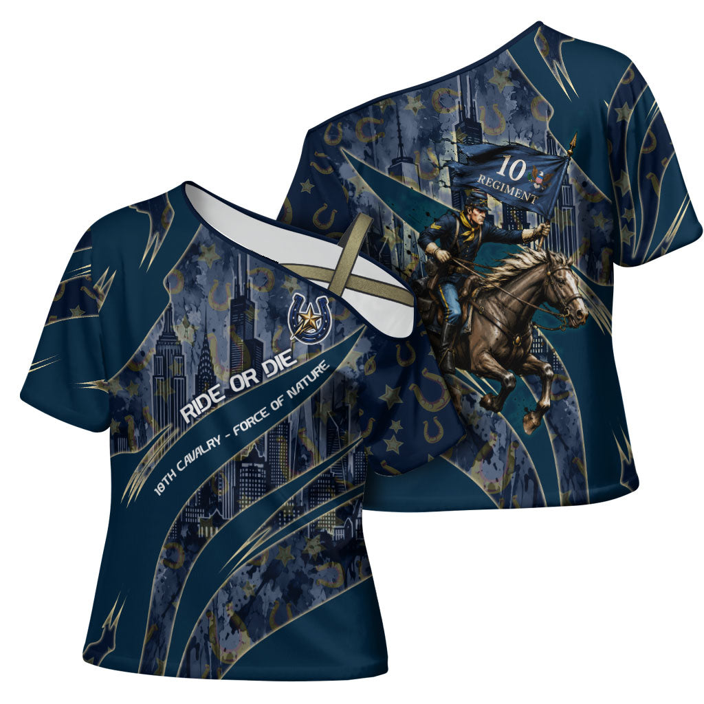 Buffalo Soldiers 10th Cavalry Regiment Ride Or Die Cross Shoulder Shirt Patriotic Military Heritage Distressed City Skyline Graphic Art