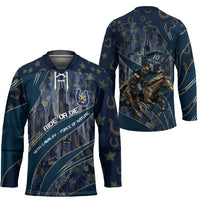 Buffalo Soldiers 10th Cavalry Regiment Ride Or Die Hockey Jersey Patriotic Military Heritage Distressed City Skyline Graphic Art