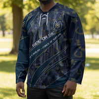 Buffalo Soldiers 10th Cavalry Regiment Ride Or Die Hockey Jersey Patriotic Military Heritage Distressed City Skyline Graphic Art