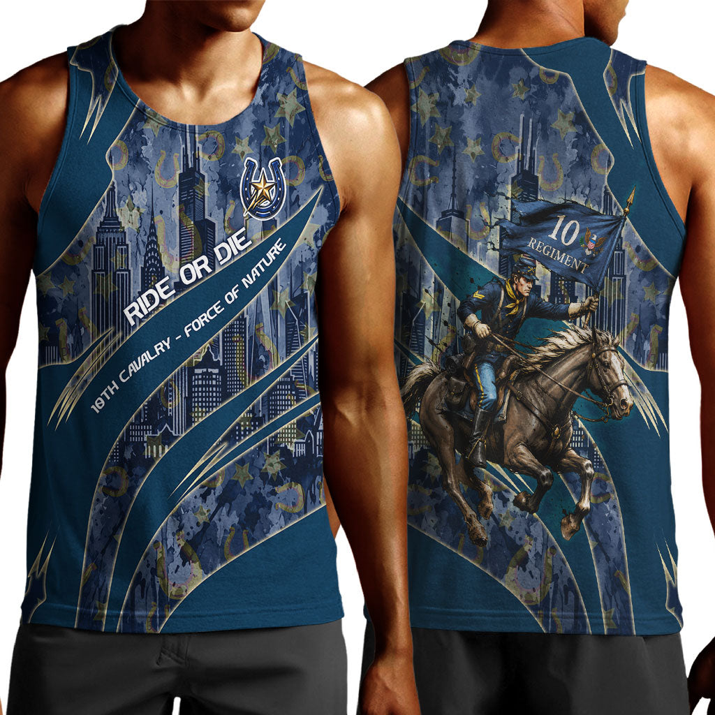 Buffalo Soldiers 10th Cavalry Regiment Ride Or Die Men Tank Top Patriotic Military Heritage Distressed City Skyline Graphic Art