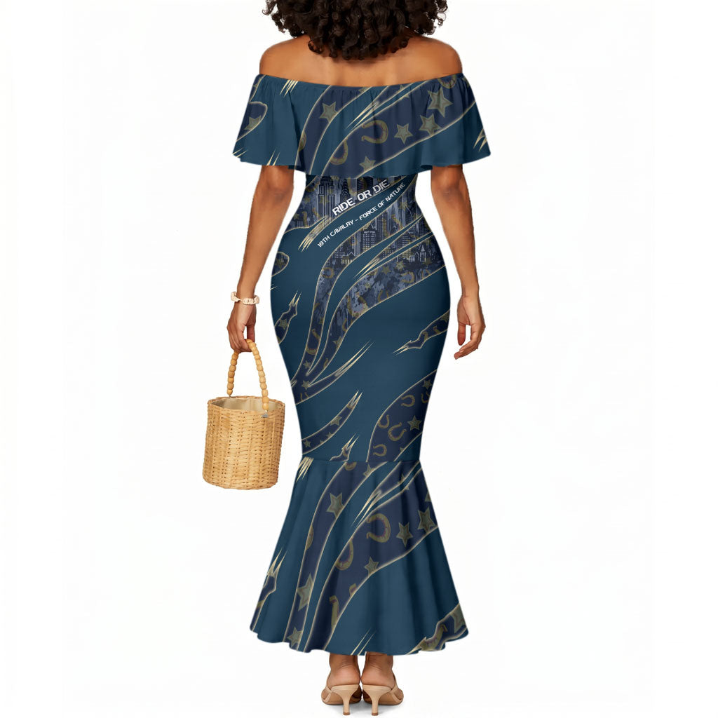 Buffalo Soldiers 10th Cavalry Regiment Ride Or Die Mermaid Dress Patriotic Military Heritage Distressed City Skyline Graphic Art