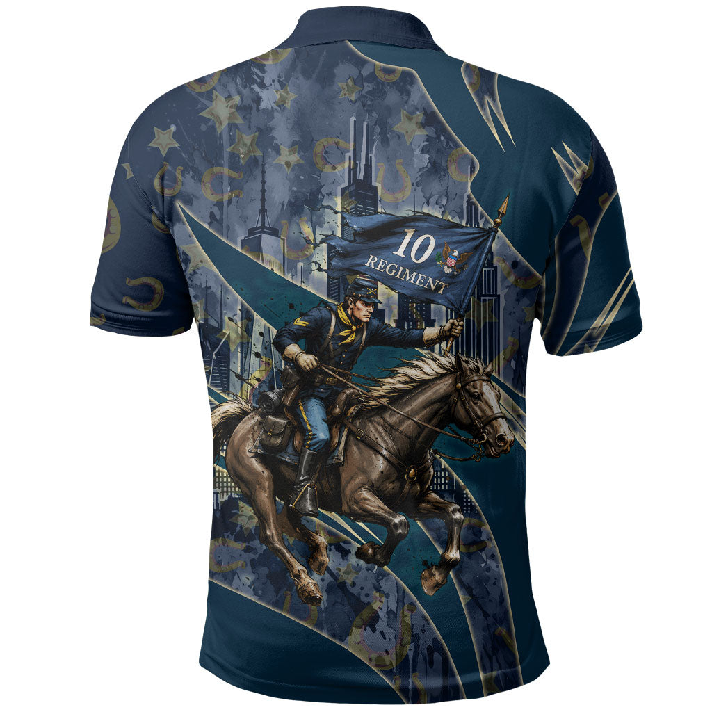 Buffalo Soldiers 10th Cavalry Regiment Ride Or Die Polo Shirt Patriotic Military Heritage Distressed City Skyline Graphic Art
