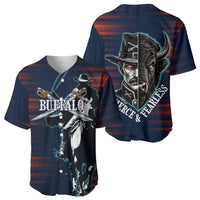 Buffalo Soldiers Fierce And Fearless Cavalry Baseball Jersey Half Face Soldier And Bison Halftone Graphic Art