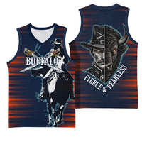 Buffalo Soldiers Fierce And Fearless Cavalry Basketball Jersey Half Face Soldier And Bison Halftone Graphic Art