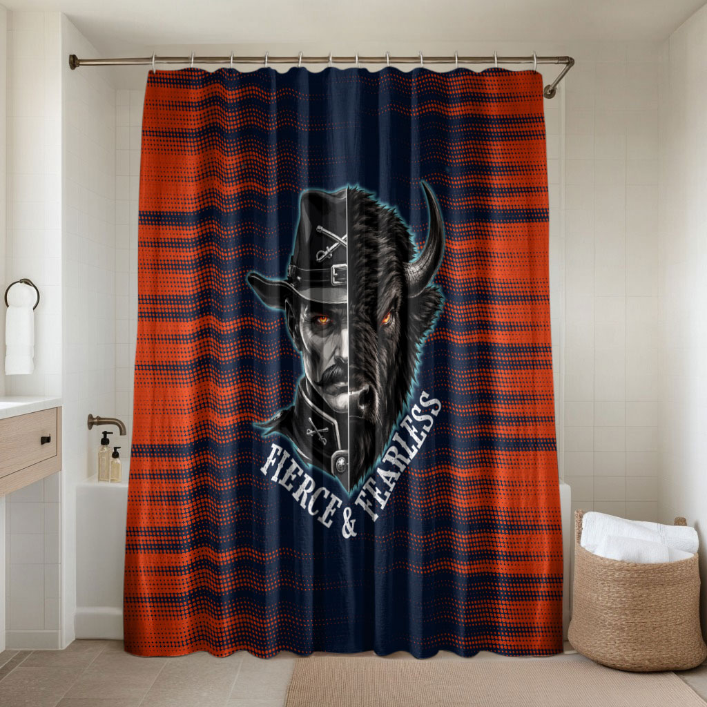 Buffalo Soldiers Fierce And Fearless Cavalry Bathroom Set Half Face Soldier And Bison Halftone Graphic Art