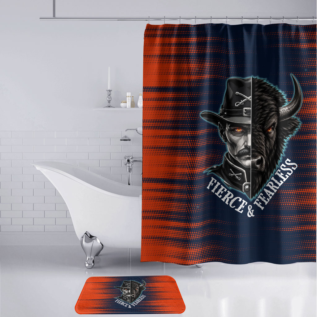 Buffalo Soldiers Fierce And Fearless Cavalry Bathroom Set Half Face Soldier And Bison Halftone Graphic Art