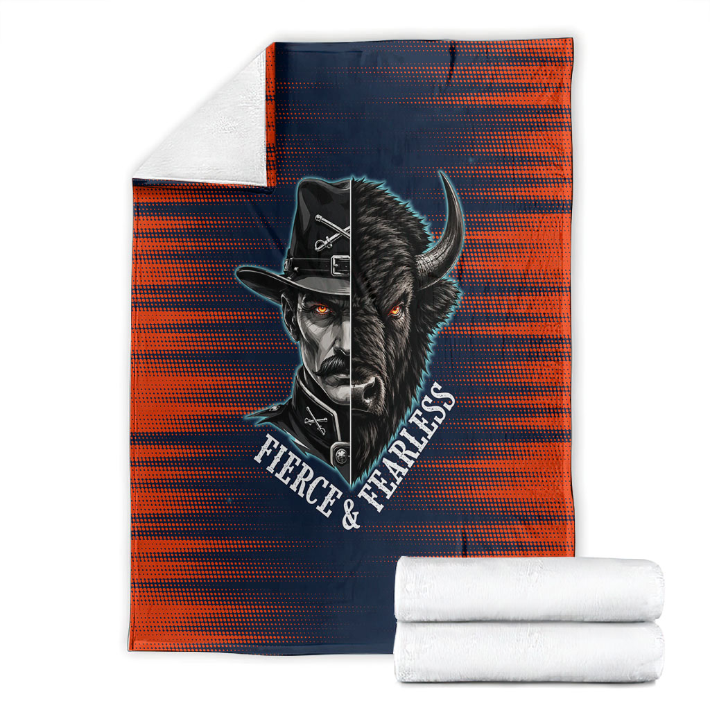 Buffalo Soldiers Fierce And Fearless Cavalry Blanket Half Face Soldier And Bison Halftone Graphic Art