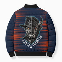 Buffalo Soldiers Fierce And Fearless Cavalry Bomber Puffer Jacket Half Face Soldier And Bison Halftone Graphic Art