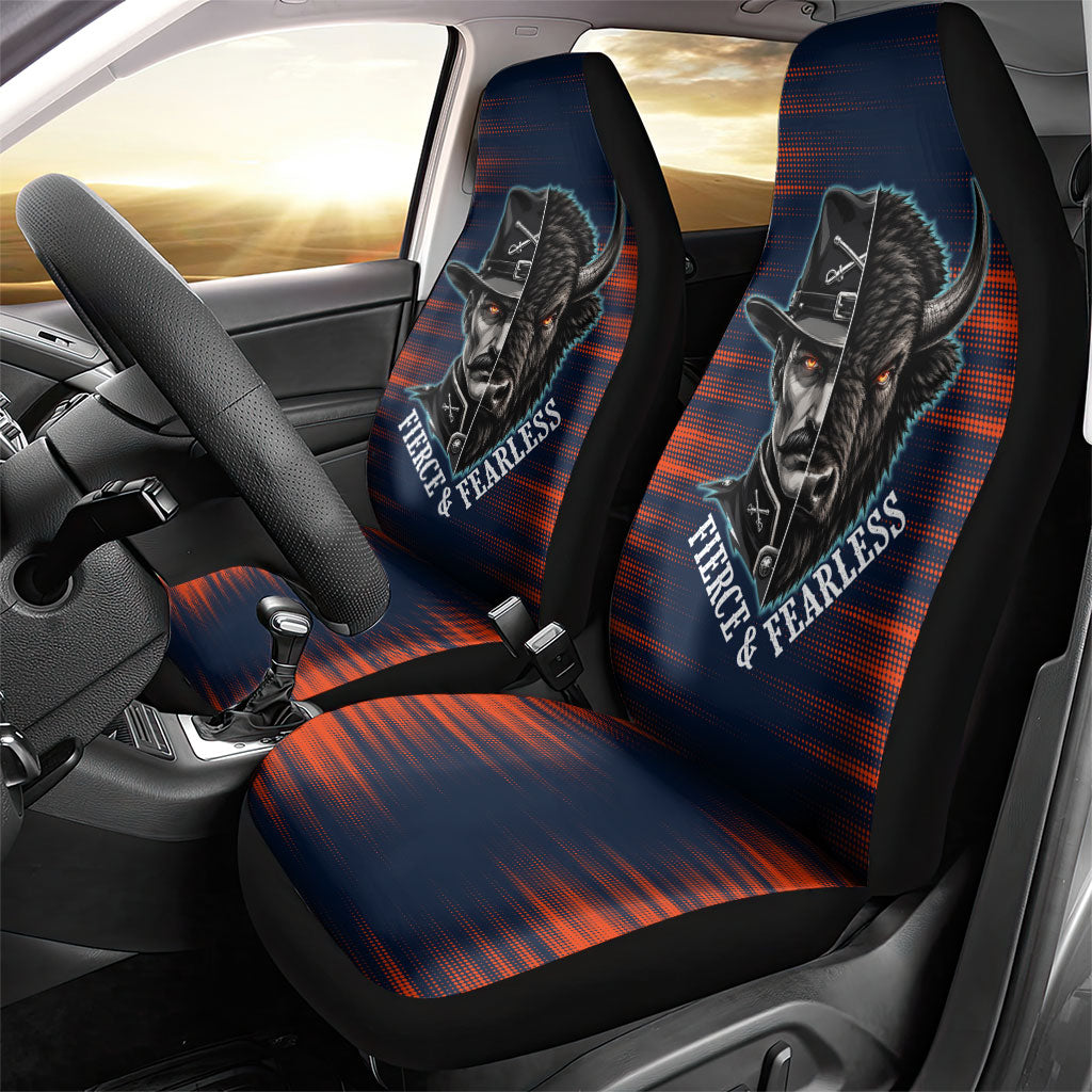 Buffalo Soldiers Fierce And Fearless Cavalry Car Seat Cover Half Face Soldier And Bison Halftone Graphic Art