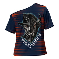 Buffalo Soldiers Fierce And Fearless Cavalry Cross Shoulder Shirt Half Face Soldier And Bison Halftone Graphic Art