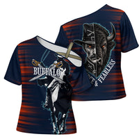 Buffalo Soldiers Fierce And Fearless Cavalry Cross Shoulder Shirt Half Face Soldier And Bison Halftone Graphic Art