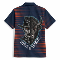 Buffalo Soldiers Fierce And Fearless Cavalry Hawaiian Shirt Half Face Soldier And Bison Halftone Graphic Art