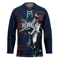 Buffalo Soldiers Fierce And Fearless Cavalry Hockey Jersey Half Face Soldier And Bison Halftone Graphic Art