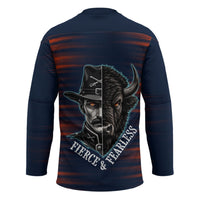 Buffalo Soldiers Fierce And Fearless Cavalry Hockey Jersey Half Face Soldier And Bison Halftone Graphic Art