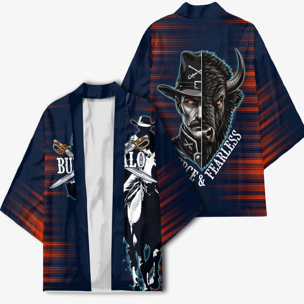 Buffalo Soldiers Fierce And Fearless Cavalry Kimono Half Face Soldier And Bison Halftone Graphic Art