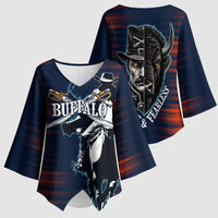 Buffalo Soldiers Fierce And Fearless Cavalry Kimono Sleeve Blouse Half Face Soldier And Bison Halftone Graphic Art