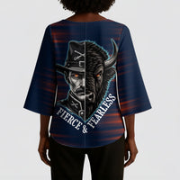 Buffalo Soldiers Fierce And Fearless Cavalry Kimono Sleeve Blouse Half Face Soldier And Bison Halftone Graphic Art