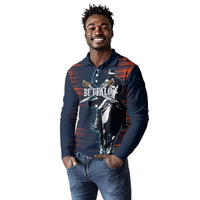 Buffalo Soldiers Fierce And Fearless Cavalry Long Sleeve Polo Shirt Half Face Soldier And Bison Halftone Graphic Art