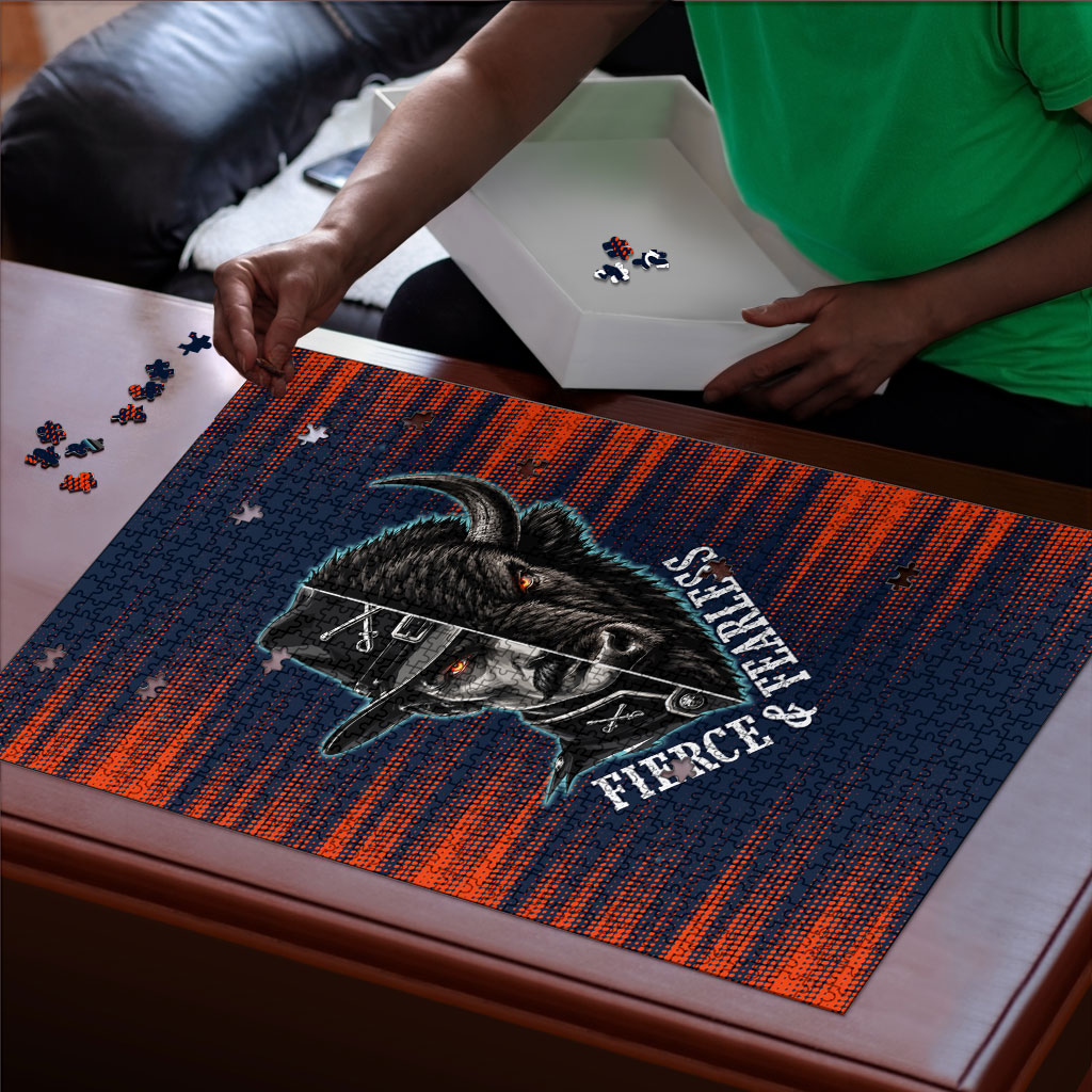 Buffalo Soldiers Fierce And Fearless Cavalry Puzzle Half Face Soldier And Bison Halftone Graphic Art