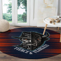 Buffalo Soldiers Fierce And Fearless Cavalry Round Carpet Half Face Soldier And Bison Halftone Graphic Art