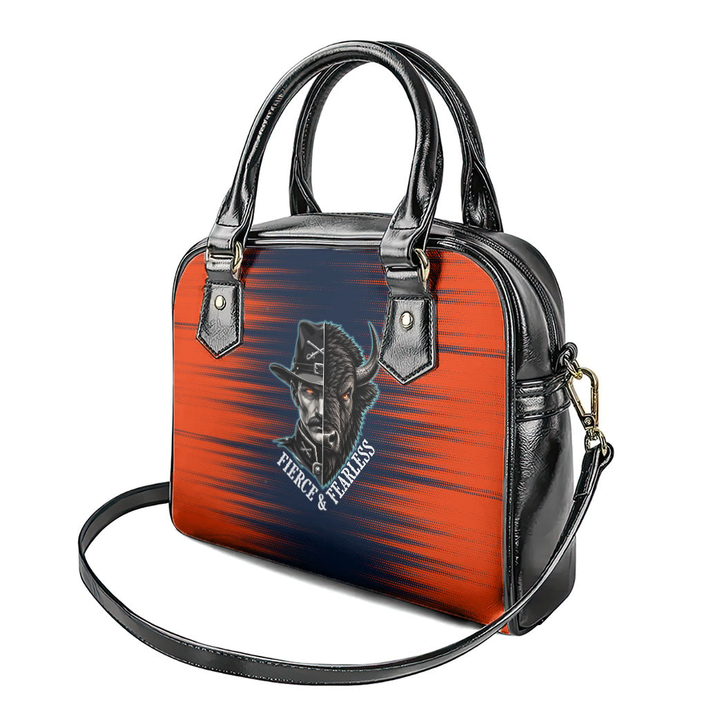 Buffalo Soldiers Fierce And Fearless Cavalry Shoulder Handbag Half Face Soldier And Bison Halftone Graphic Art