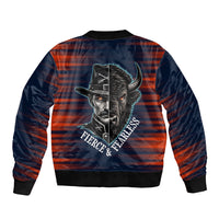 Buffalo Soldiers Fierce And Fearless Cavalry Sleeve Zip Bomber Jacket Half Face Soldier And Bison Halftone Graphic Art