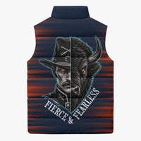 Buffalo Soldiers Fierce And Fearless Cavalry Sleeveless Puffer Jacket Half Face Soldier And Bison Halftone Graphic Art