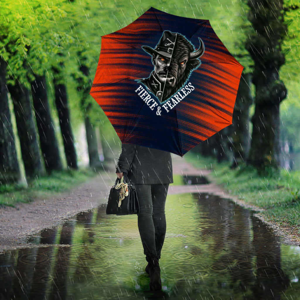 Buffalo Soldiers Fierce And Fearless Cavalry Umbrella Half Face Soldier And Bison Halftone Graphic Art