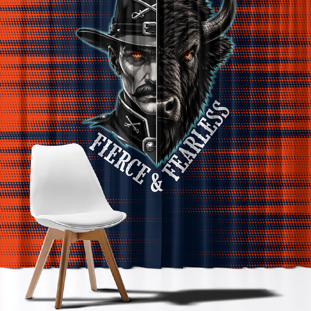 Buffalo Soldiers Fierce And Fearless Cavalry Window Curtain Half Face Soldier And Bison Halftone Graphic Art