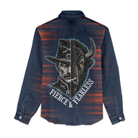 Buffalo Soldiers Fierce And Fearless Cavalry Women Casual Shirt Half Face Soldier And Bison Halftone Graphic Art