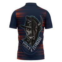 Buffalo Soldiers Fierce And Fearless Cavalry Zipper Polo Shirt Half Face Soldier And Bison Halftone Graphic Art
