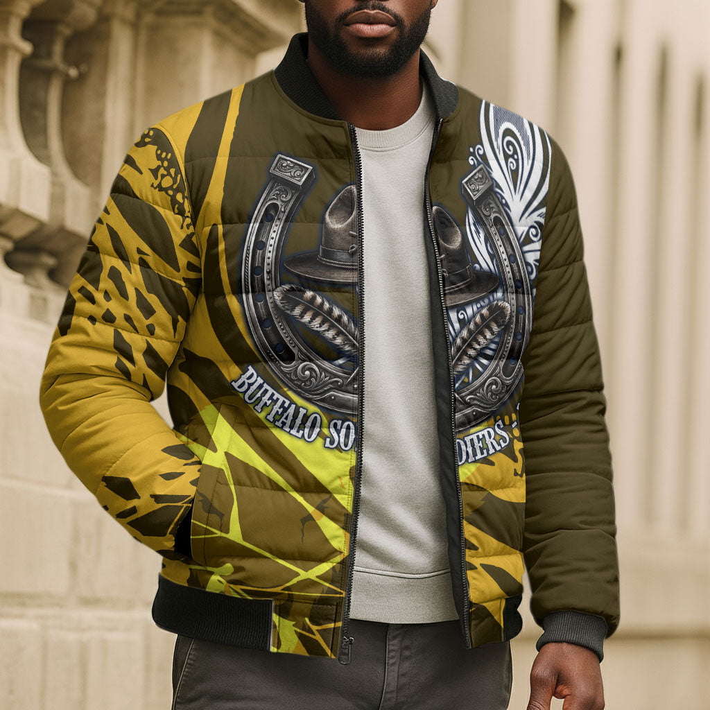 Buffalo Soldiers 9th And 10th Cavalry Regiments Bomber Puffer Jacket Wild And Untamed Vintage Western Horseshoe Graphic Art
