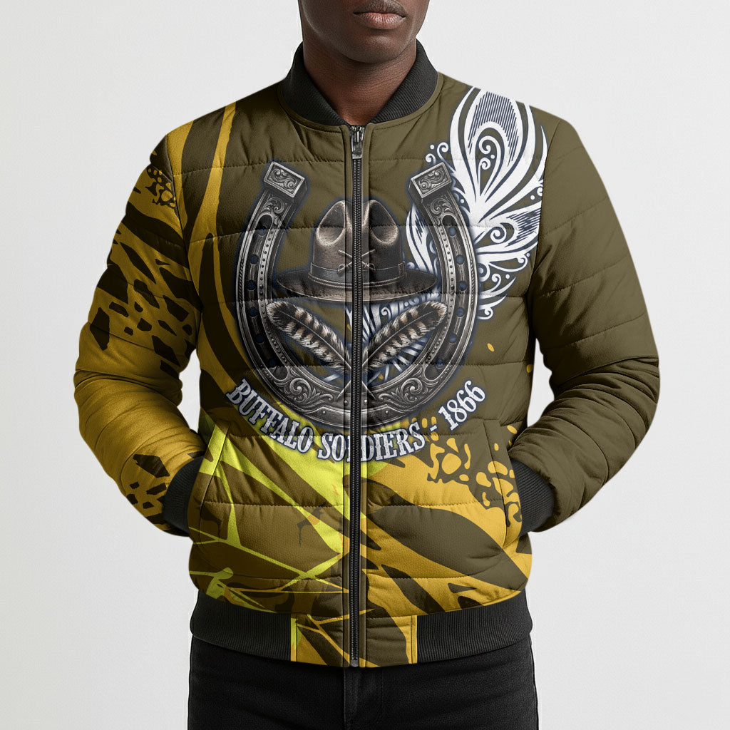 Buffalo Soldiers 9th And 10th Cavalry Regiments Bomber Puffer Jacket Wild And Untamed Vintage Western Horseshoe Graphic Art