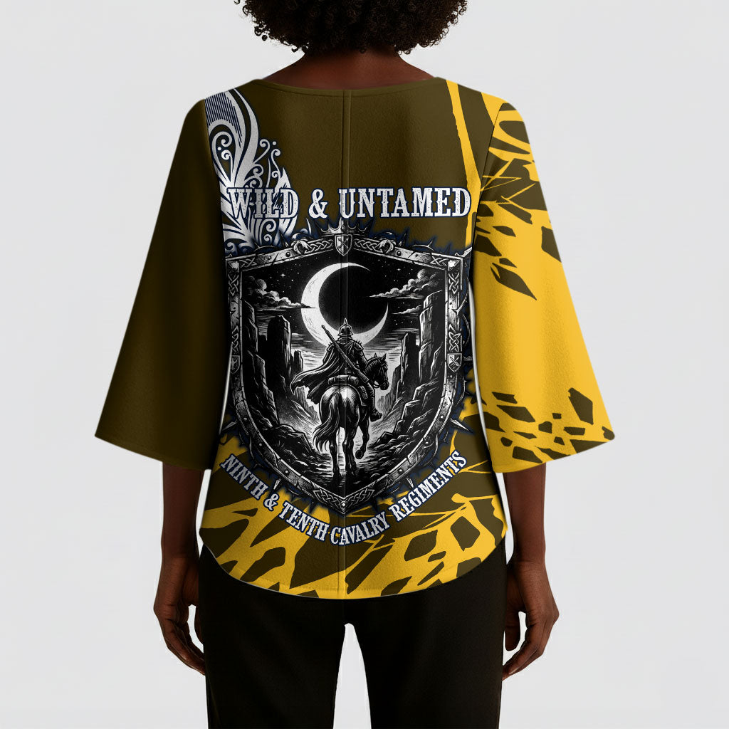 Buffalo Soldiers 9th And 10th Cavalry Regiments Kimono Sleeve Blouse Wild And Untamed Vintage Western Horseshoe Graphic Art