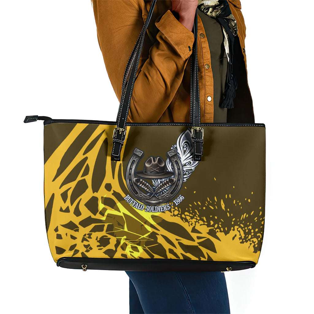 Buffalo Soldiers 9th And 10th Cavalry Regiments Leather Tote Bag Wild And Untamed Vintage Western Horseshoe Graphic Art