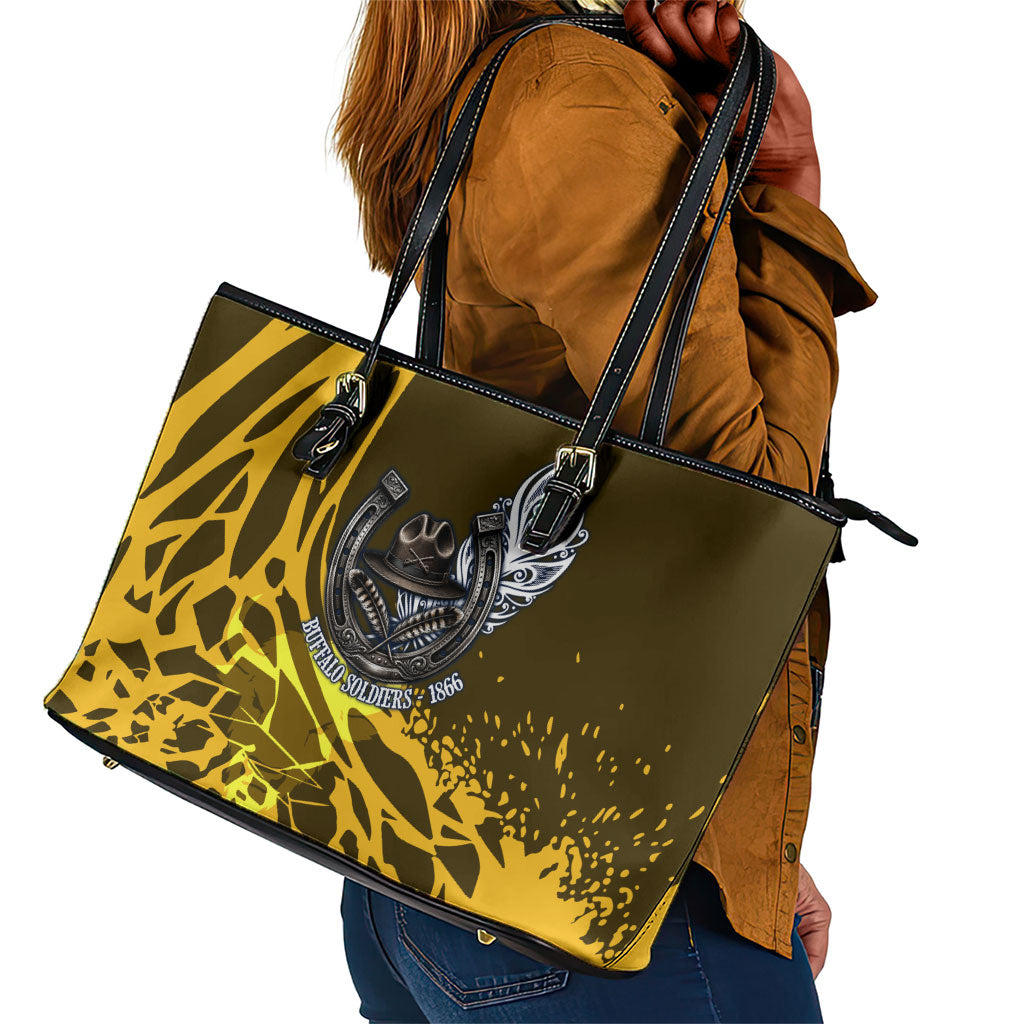 Buffalo Soldiers 9th And 10th Cavalry Regiments Leather Tote Bag Wild And Untamed Vintage Western Horseshoe Graphic Art