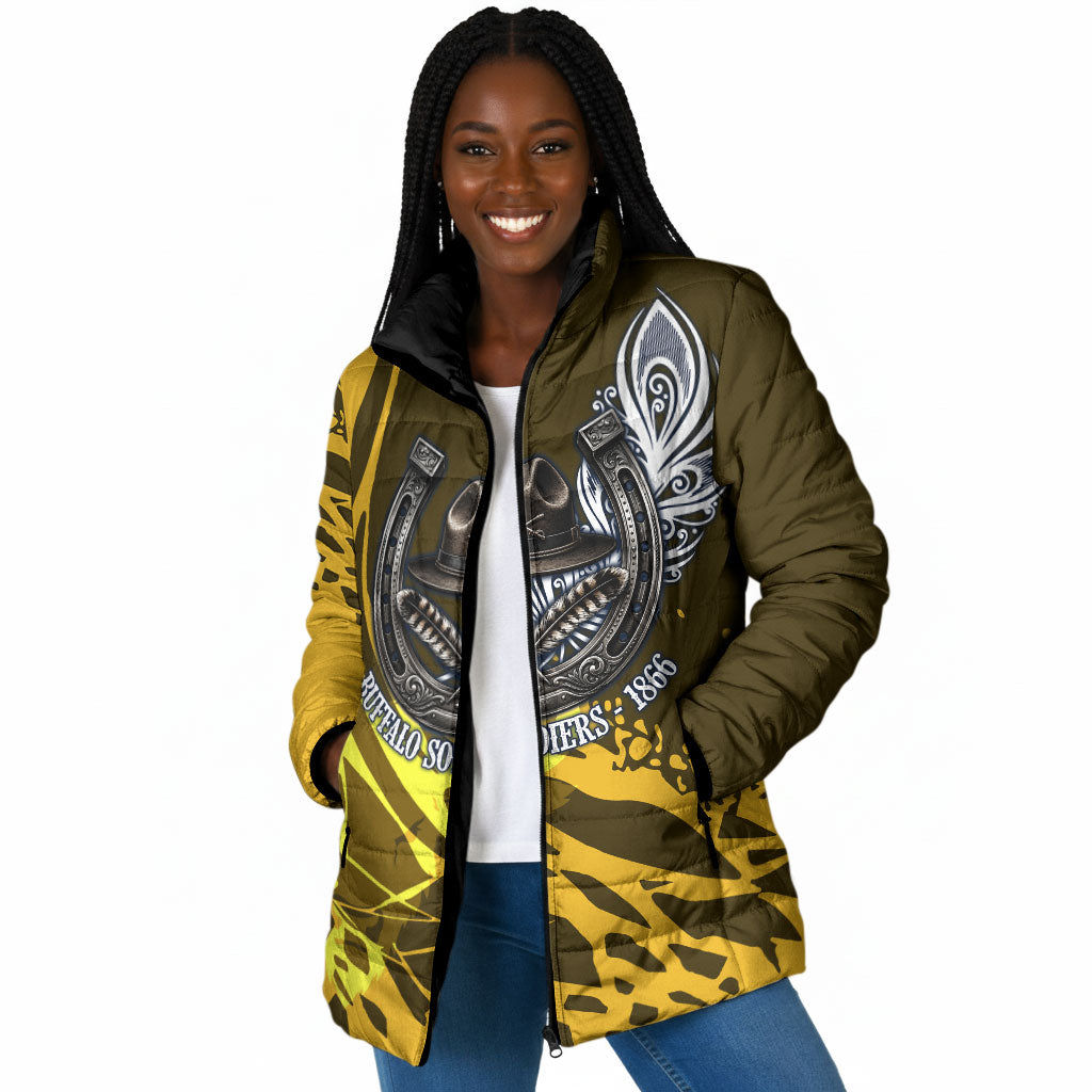 Buffalo Soldiers 9th And 10th Cavalry Regiments Padded Jacket Wild And Untamed Vintage Western Horseshoe Graphic Art