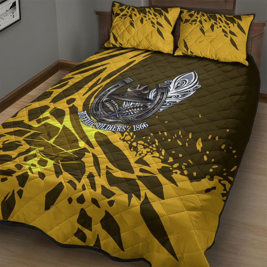 Buffalo Soldiers 9th And 10th Cavalry Regiments Quilt Bed Set Wild And Untamed Vintage Western Horseshoe Graphic Art