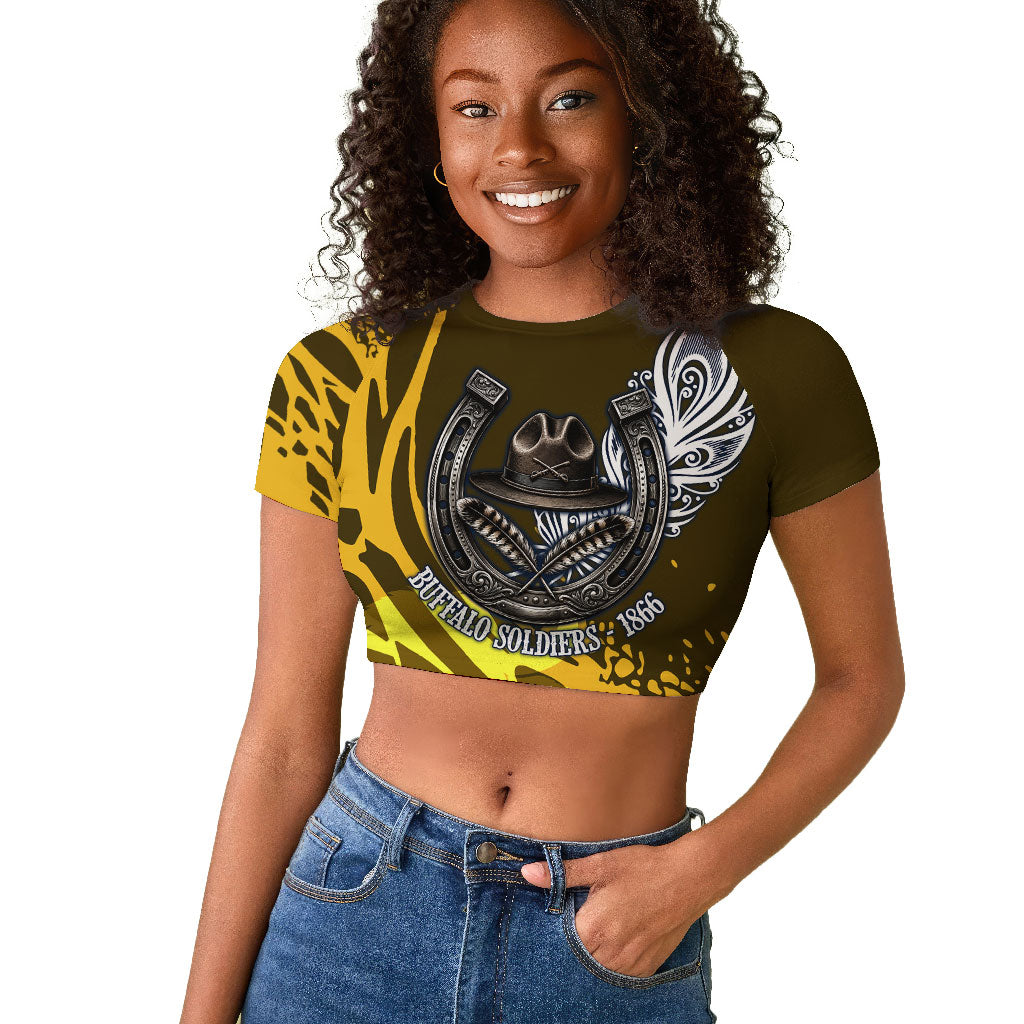 Buffalo Soldiers 9th And 10th Cavalry Regiments Raglan Cropped T shirt Wild And Untamed Vintage Western Horseshoe Graphic Art