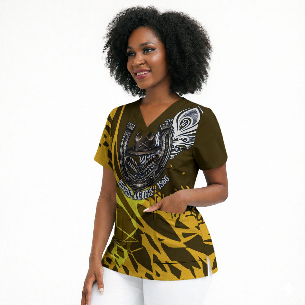 Buffalo Soldiers 9th And 10th Cavalry Regiments Scrub Top Wild And Untamed Vintage Western Horseshoe Graphic Art