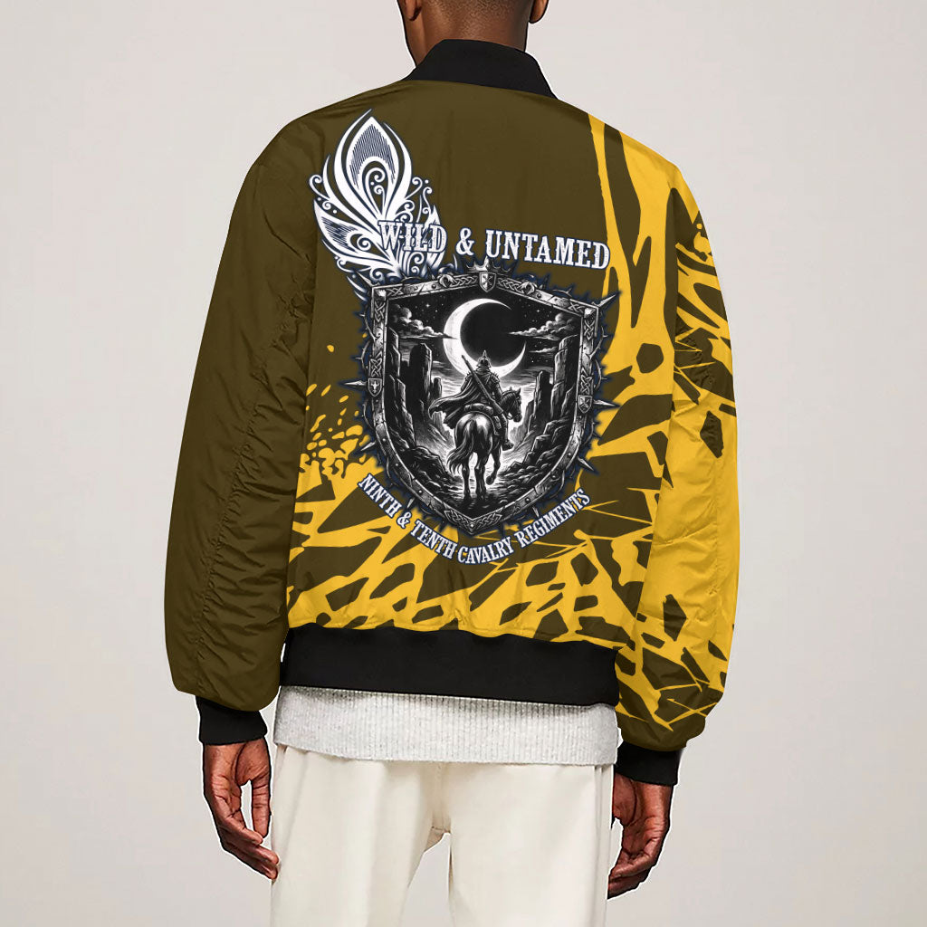 Buffalo Soldiers 9th And 10th Cavalry Regiments Sleeve Zip Bomber Jacket Wild And Untamed Vintage Western Horseshoe Graphic Art