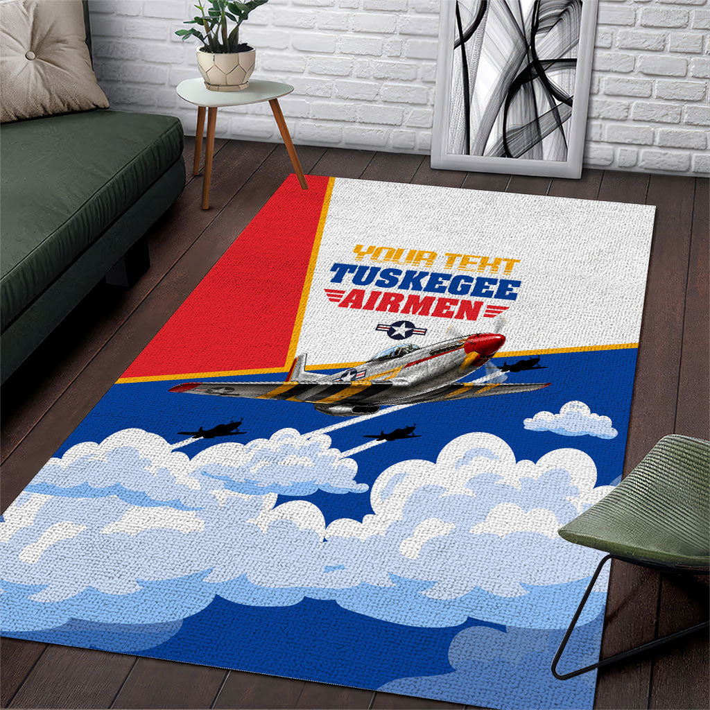 Personalized Tuskegee Airmen Area Rug Expect To Win P-51 Mustang Patriotic Aviation Art