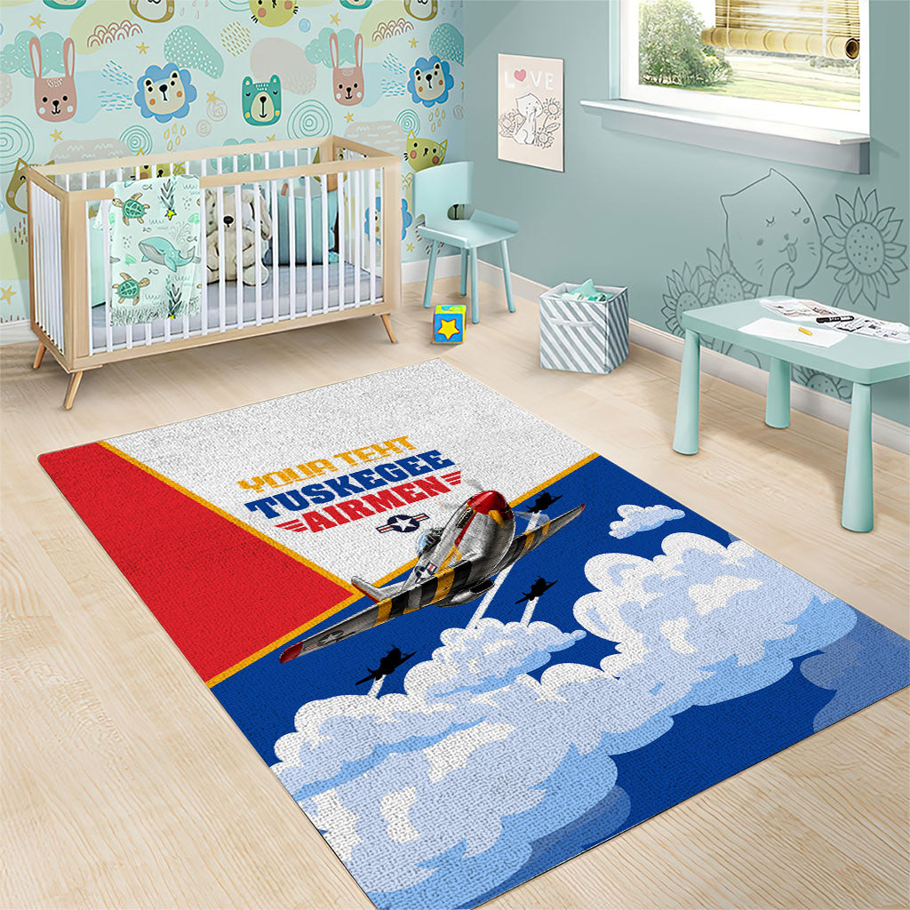Personalized Tuskegee Airmen Area Rug Expect To Win P-51 Mustang Patriotic Aviation Art