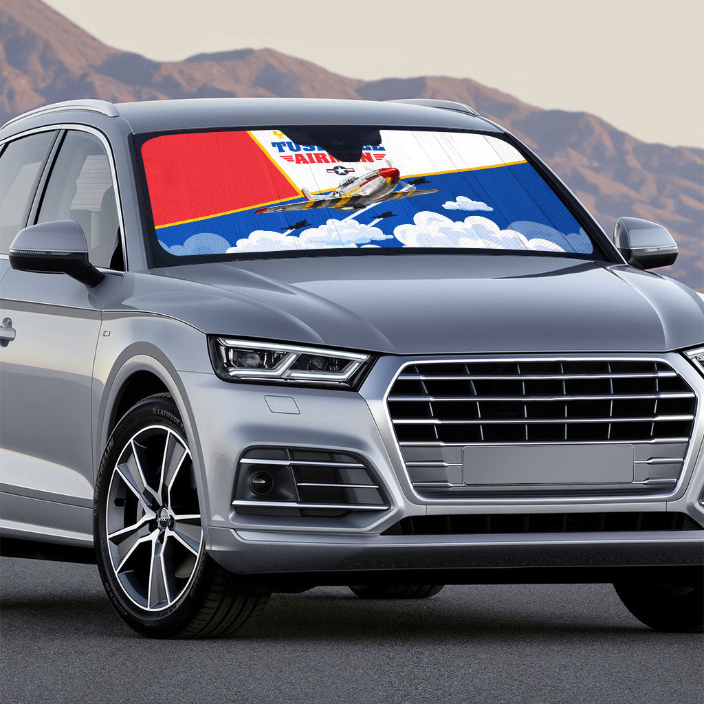 Personalized Tuskegee Airmen Auto Sun Shade Expect To Win P-51 Mustang Patriotic Aviation Art