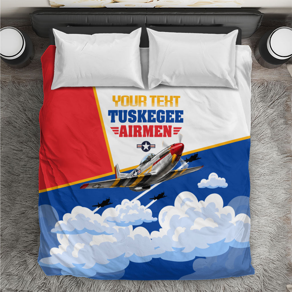 Personalized Tuskegee Airmen Bedding Set Expect To Win P-51 Mustang Patriotic Aviation Art