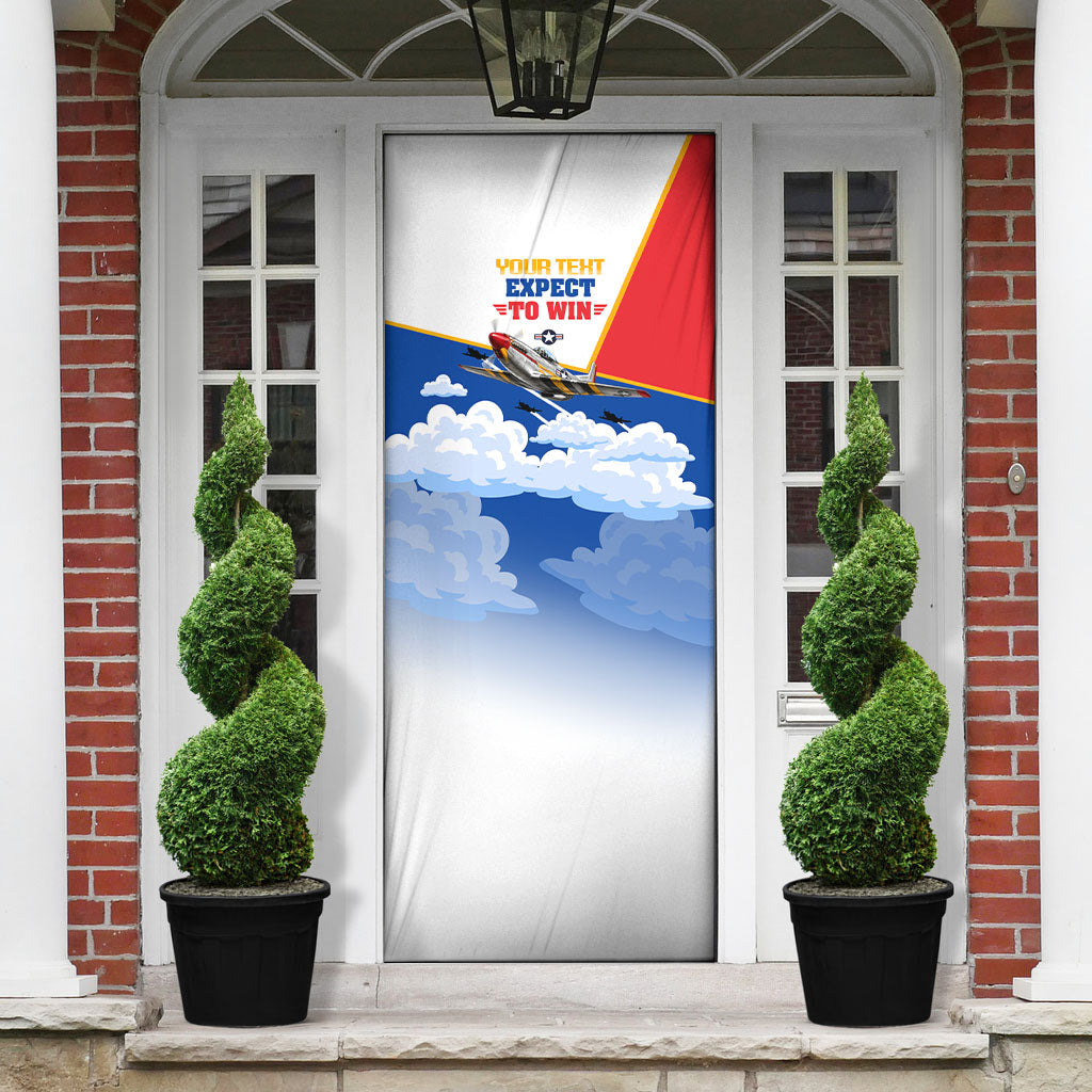 Personalized Tuskegee Airmen Door Cover Expect To Win P-51 Mustang Patriotic Aviation Art